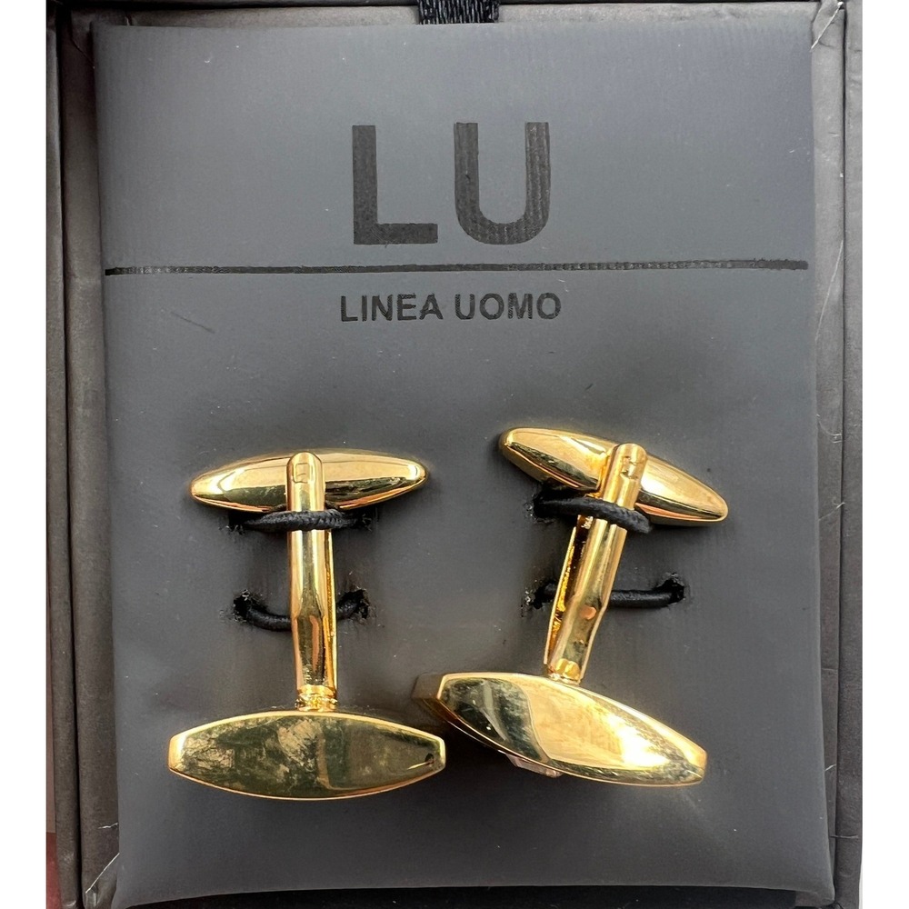 Linea Uomo Cufflinks Men's Gold Tone Crystal Inset Rectangular NIB